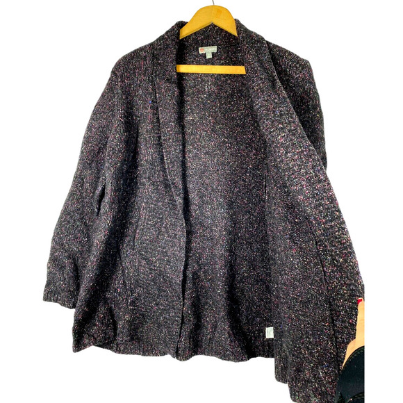Talbots 1X Cardigan Sweater Marled Dark Purple Black Open Front Wool Silk Blend - Picture 3 of 8